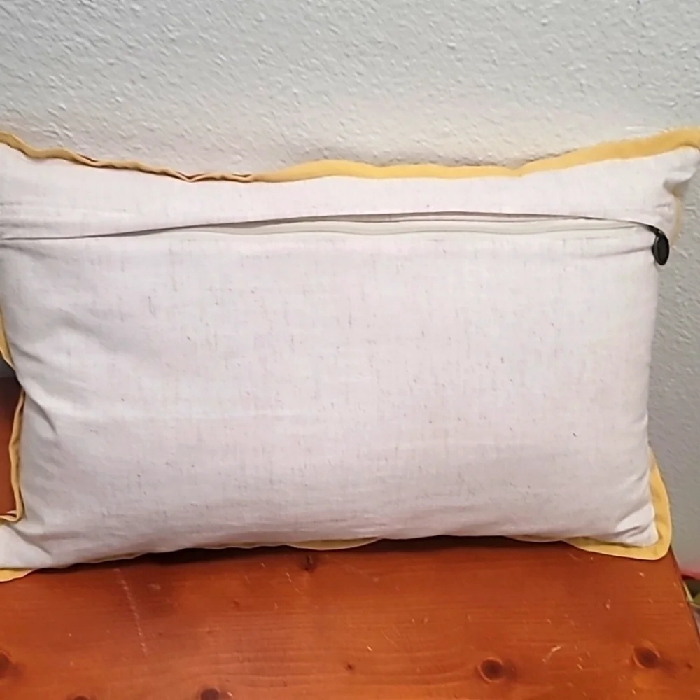 Pier 1 Floral Embroidered Lumbar‎ Pillow Paris Script Yellow Gold 18x12 Accent